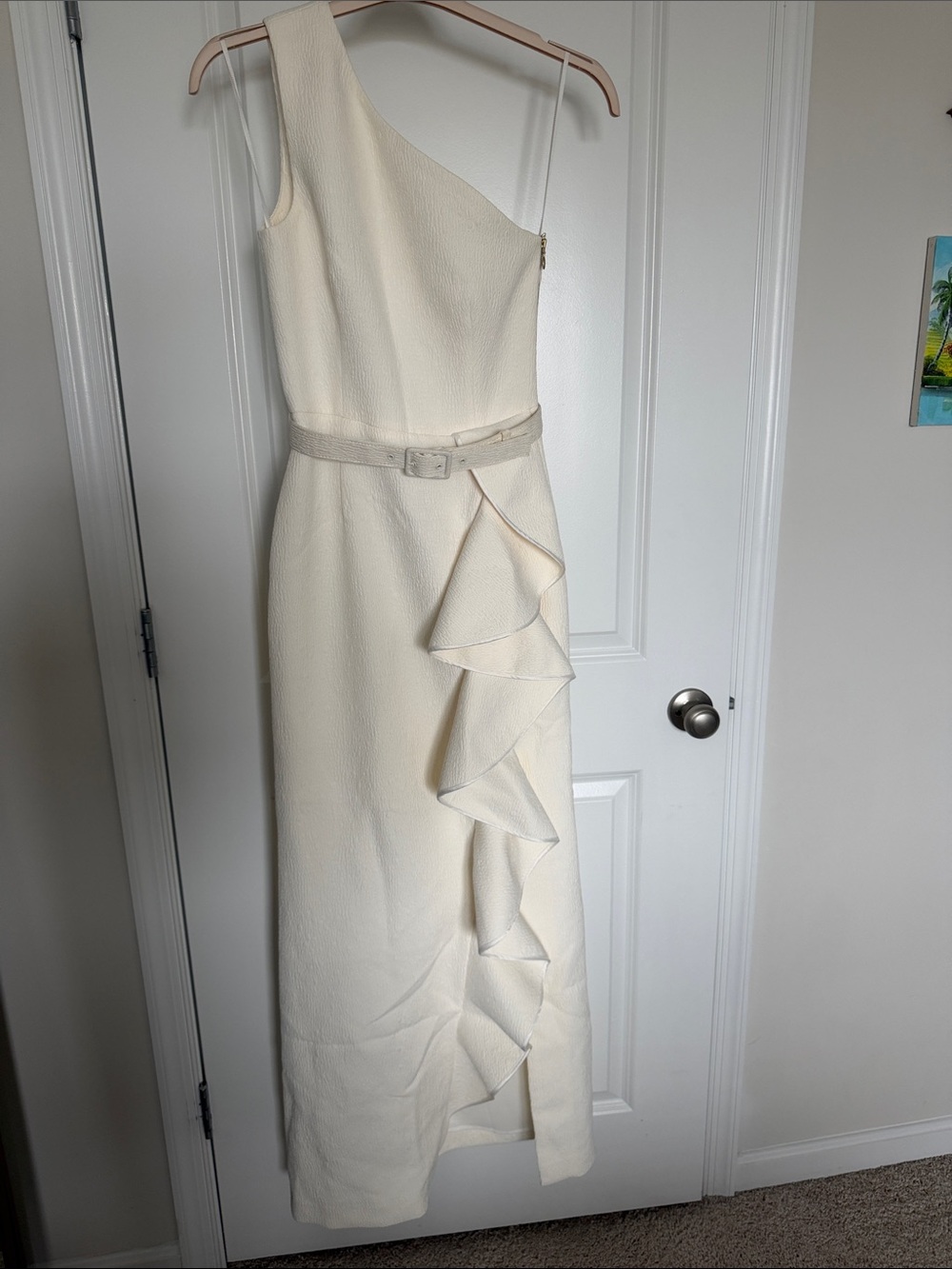 Rebecca Vallance Greta Tier Gown One-Shoulder Cream Ruffle Belted Bridal